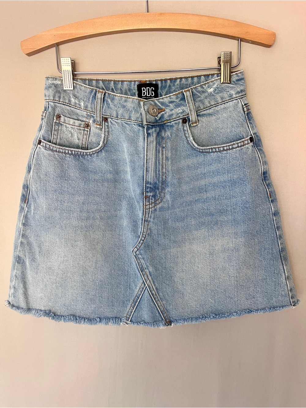 BDG Urban Outfitters Denim A-Line Mini Skirt Raw Hem Light Wash Size S